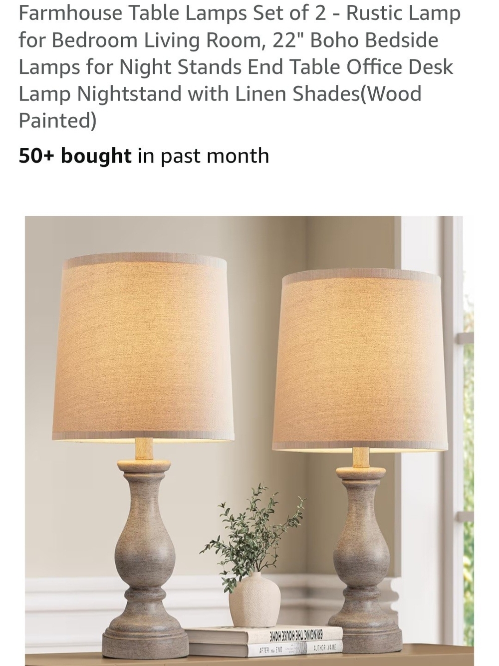 Rustic Farmhouse Table Lamps Set of 2 in Weathered Gray with Linen Shades